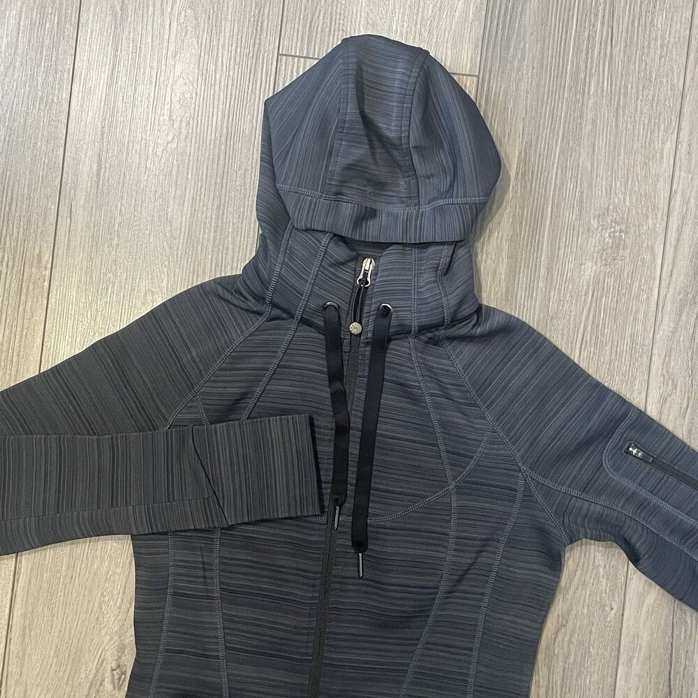 Athleta Strength Hoodie Women's XS Gray Athletic Striped Drawstring Full Zip